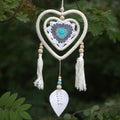 Medium blue heart‑in‑heart dream catcher – handmade Bali décor for peaceful sleep