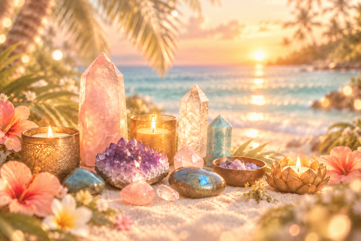 Soft sunset over the sea with gentle waves and warm light – calming spiritual banner from CardsAmoreStore